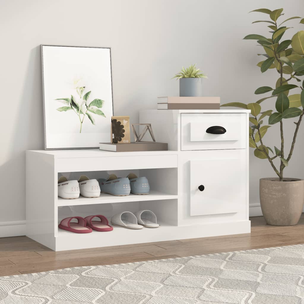 vidaXL Shoe Cabinet High Gloss White 100x42x60 cm Engineered Wood 1