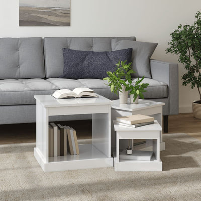 Coffee Tables 3 pcs High Gloss White Engineered Wood