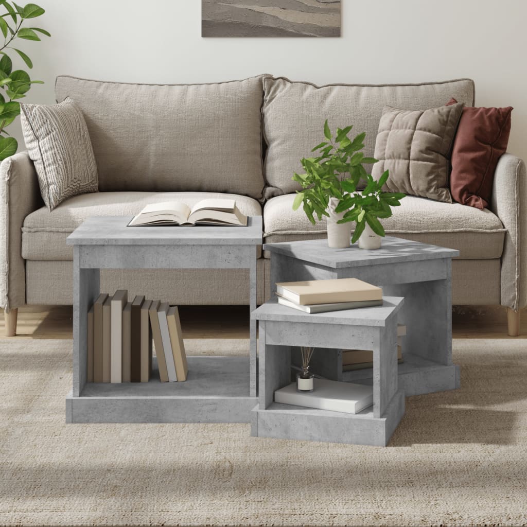 vidaXL Coffee Tables 3 pcs Concrete Grey Engineered Wood 1