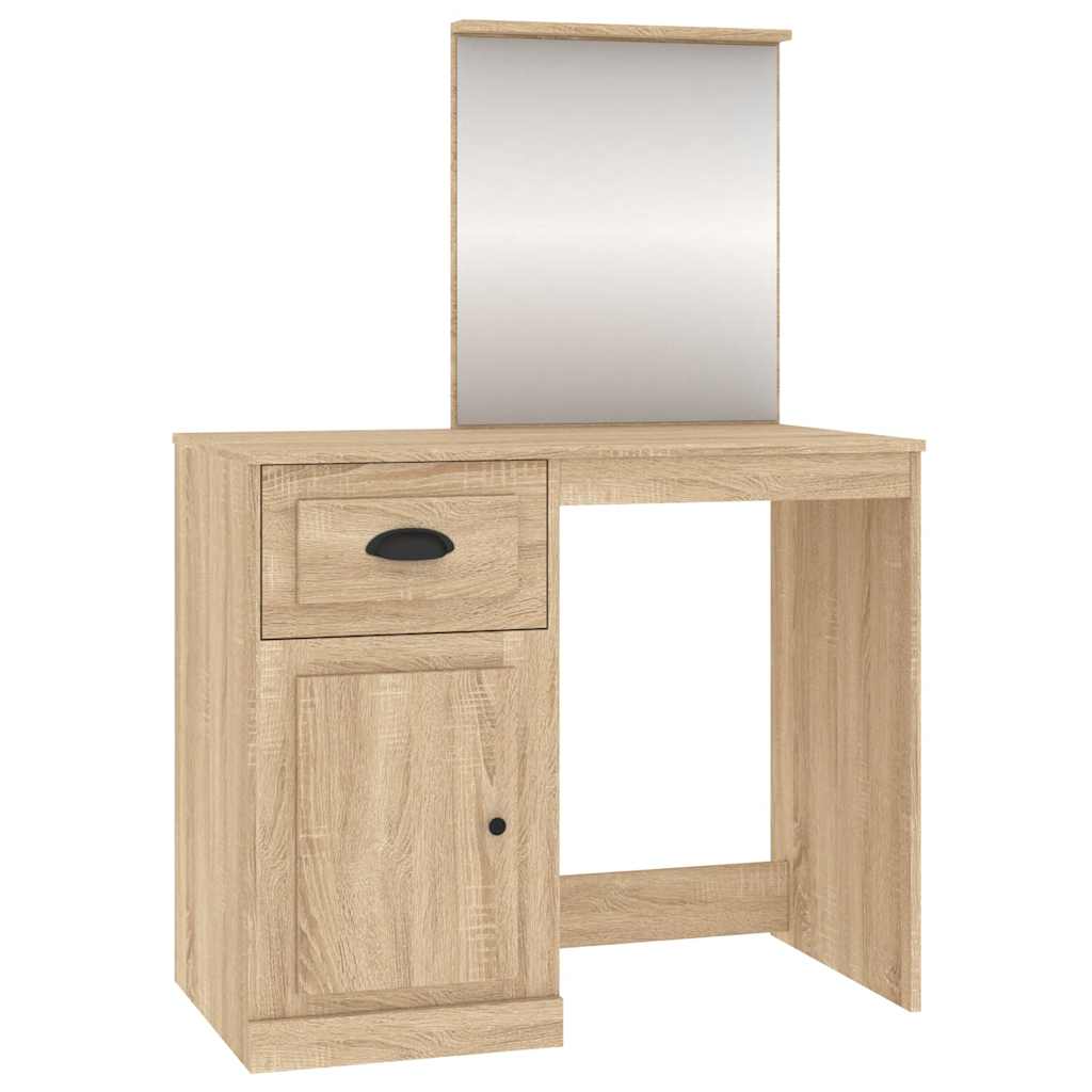 vidaXL Dressing Table with Mirror Sonoma Oak 90x50x132.5 cm Engineered Wood 2