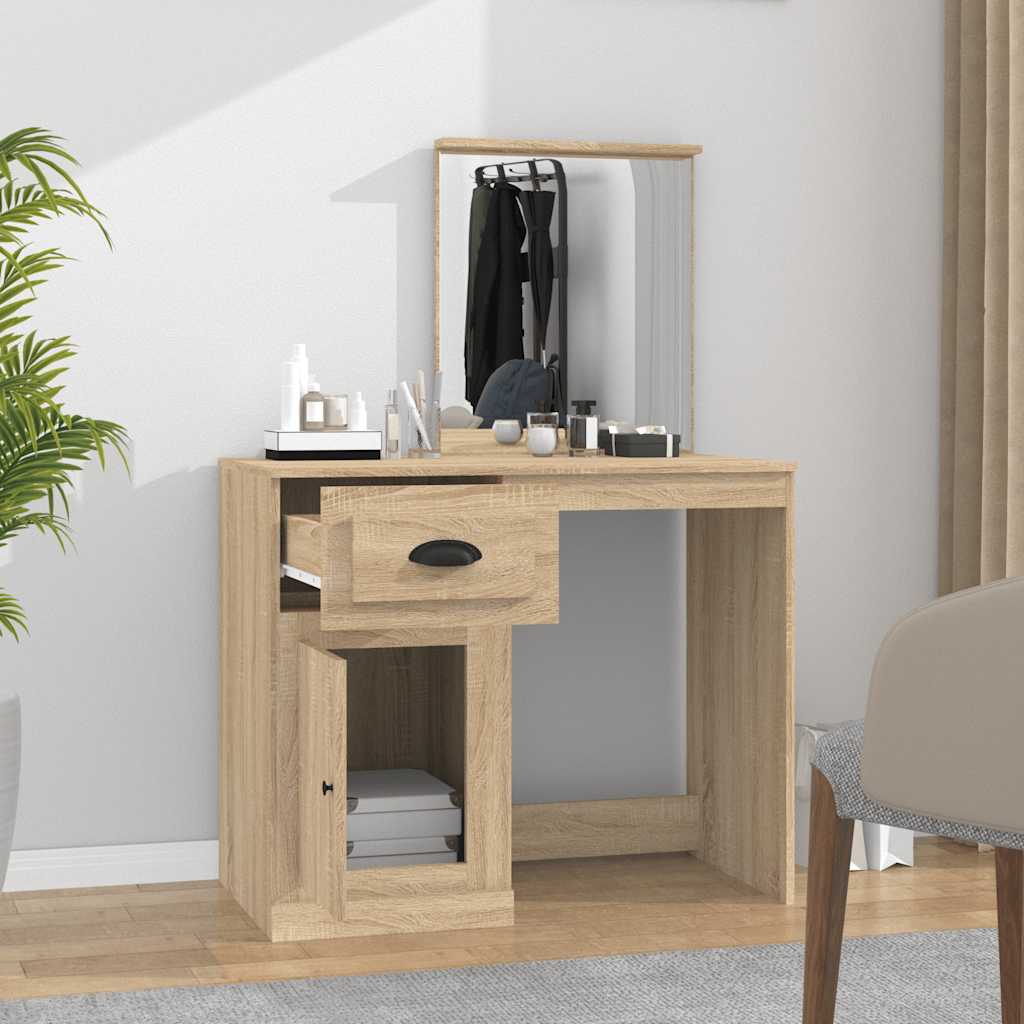 vidaXL Dressing Table with Mirror Sonoma Oak 90x50x132.5 cm Engineered Wood 3