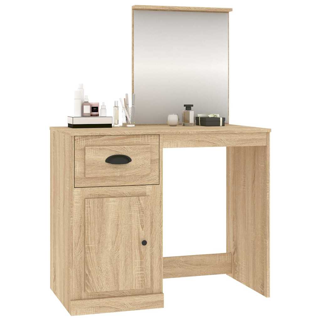 vidaXL Dressing Table with Mirror Sonoma Oak 90x50x132.5 cm Engineered Wood 4