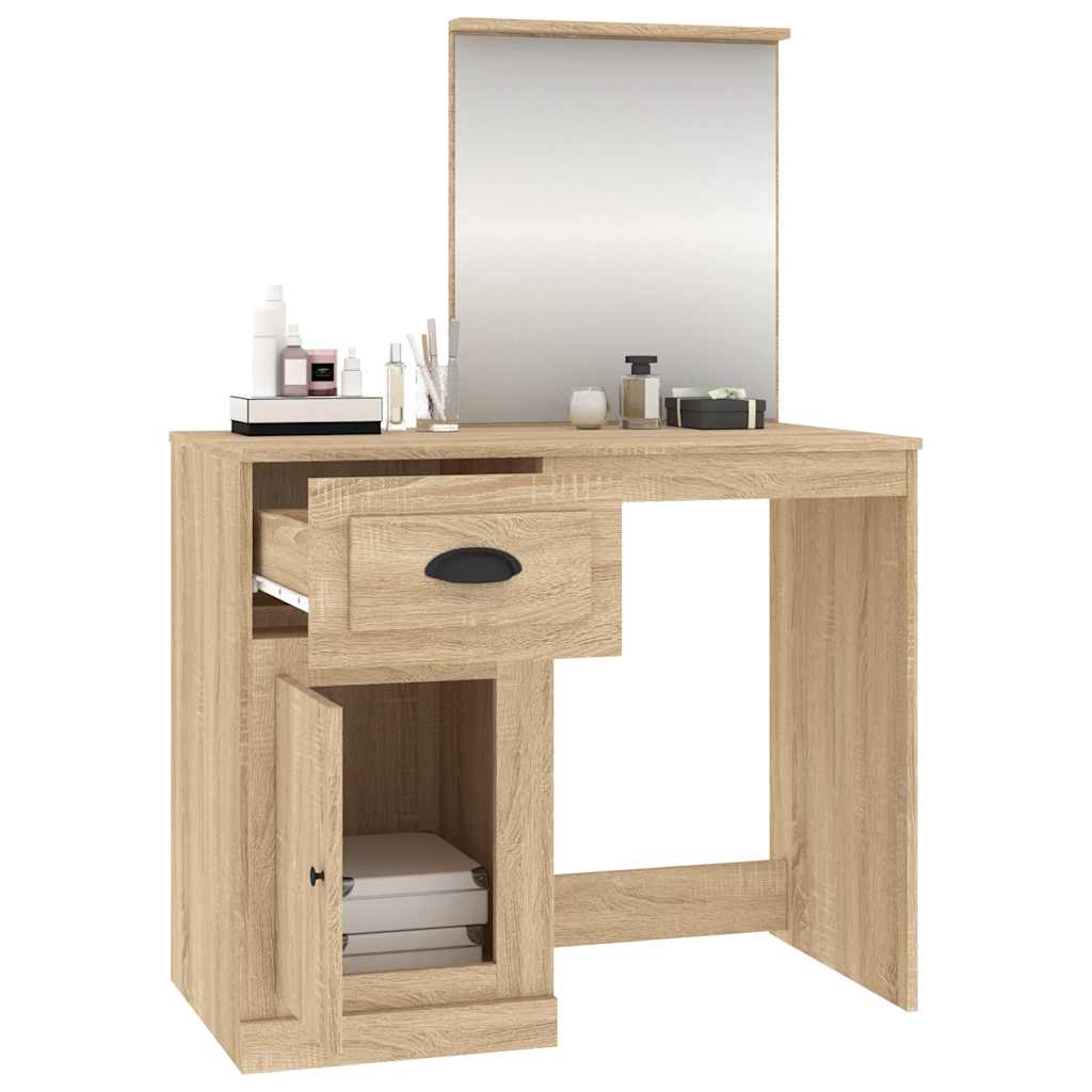 vidaXL Dressing Table with Mirror Sonoma Oak 90x50x132.5 cm Engineered Wood 5