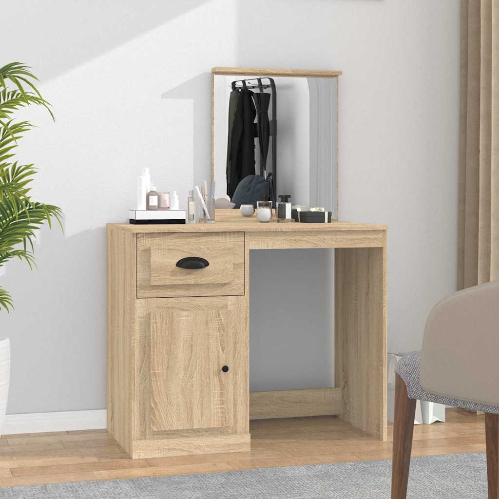 vidaXL Dressing Table with Mirror Sonoma Oak 90x50x132.5 cm Engineered Wood 1
