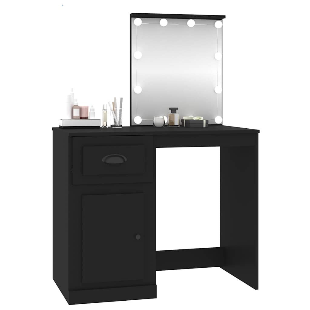 vidaXL Dressing Table with LED Black 90x50x132.5 cm Engineered Wood 4