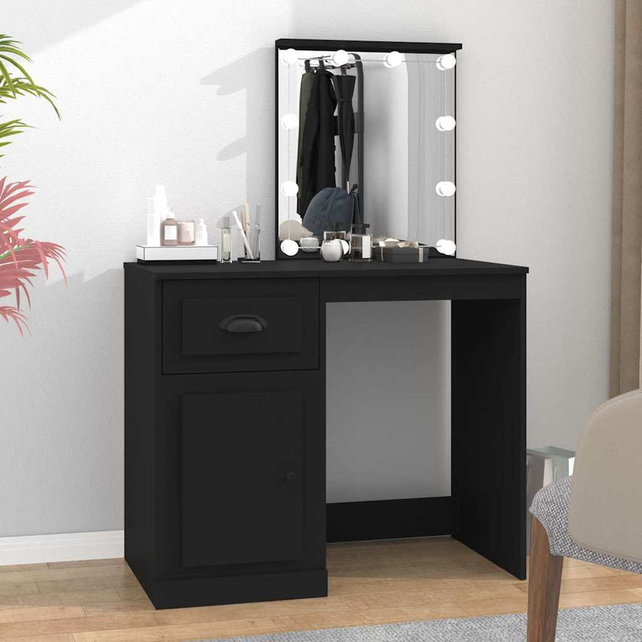 vidaXL Dressing Table with LED Black 90x50x132.5 cm Engineered Wood 1