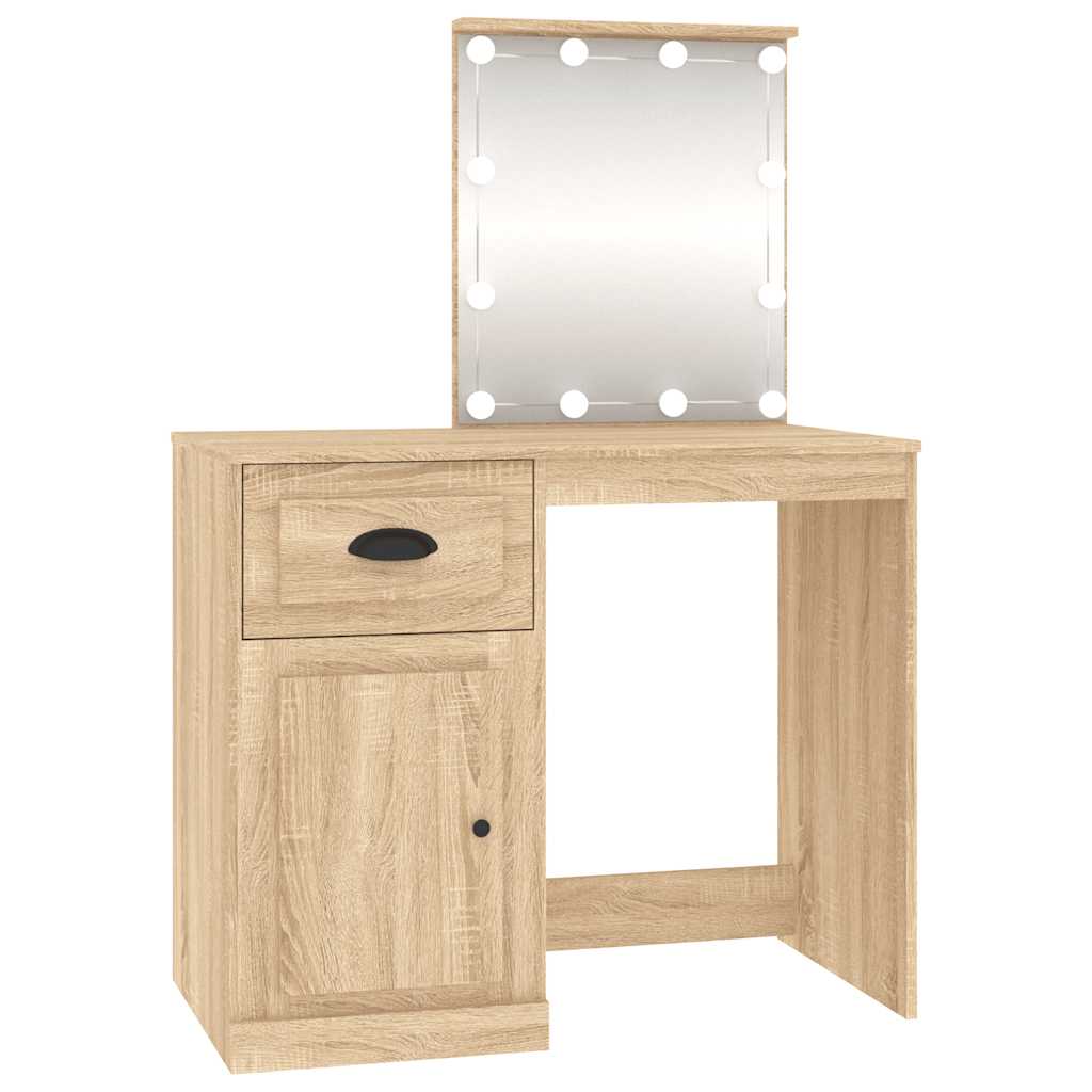 vidaXL Dressing Table with LED Sonoma Oak 90x50x132.5 cm Engineered Wood 2