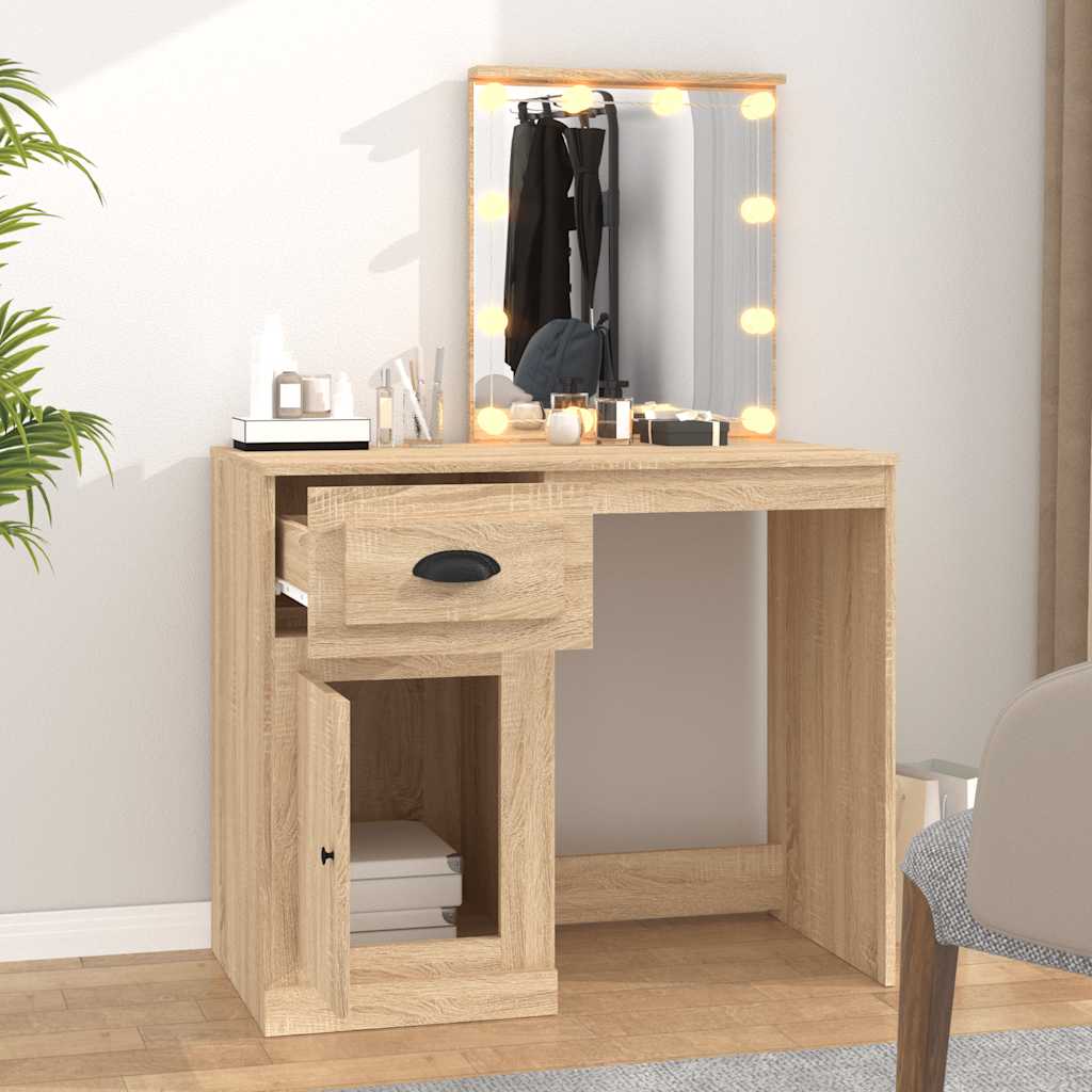 vidaXL Dressing Table with LED Sonoma Oak 90x50x132.5 cm Engineered Wood 3