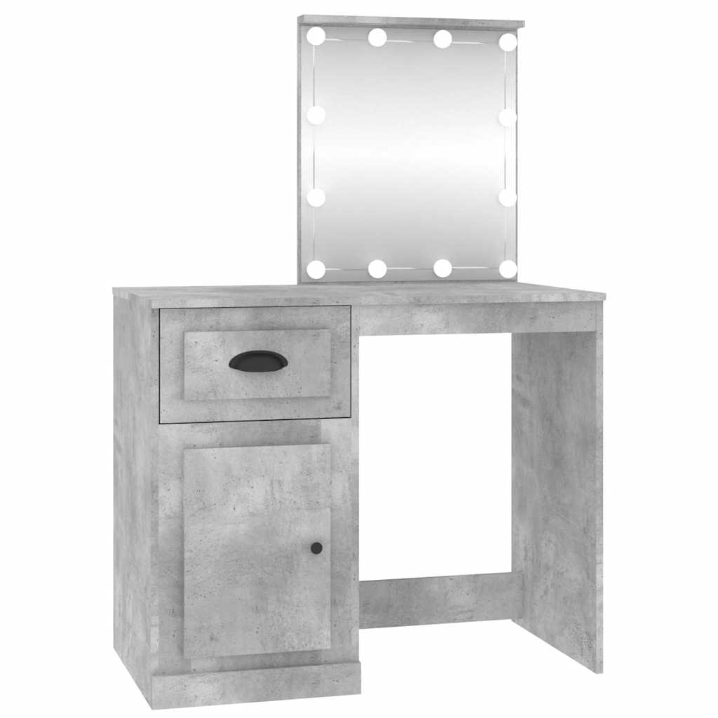 vidaXL Dressing Table with LED Concrete Grey 90x50x132.5 cm Engineered Wood 2