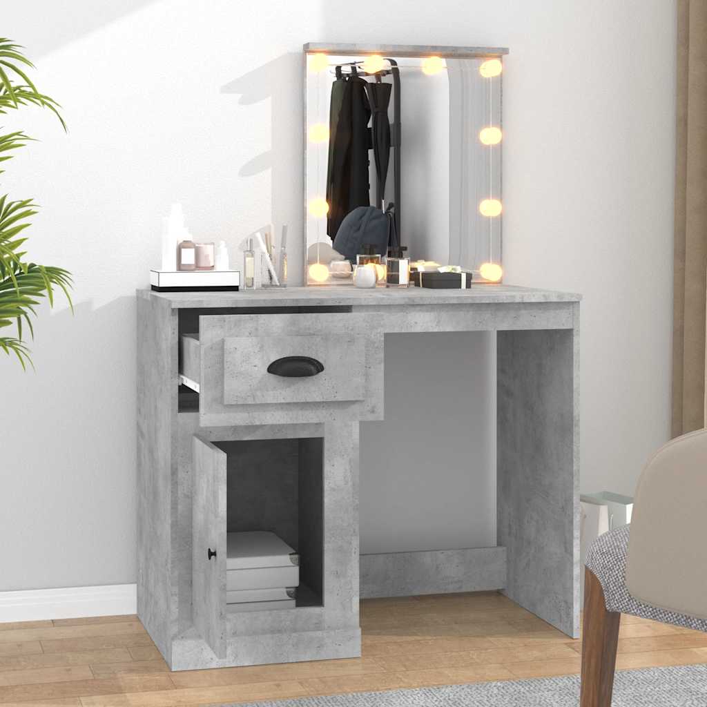 vidaXL Dressing Table with LED Concrete Grey 90x50x132.5 cm Engineered Wood 3