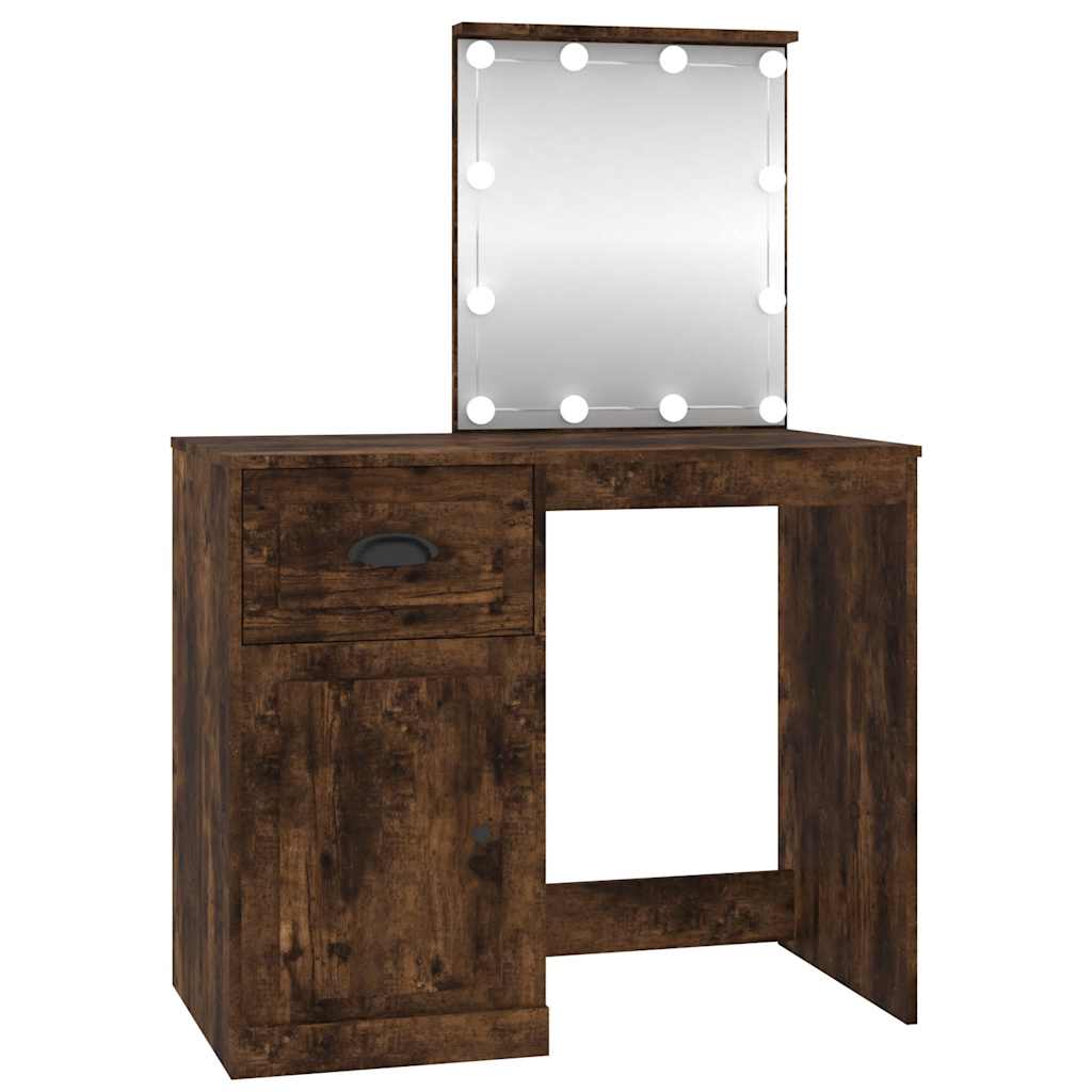 vidaXL Dressing Table with LED Smoked Oak 90x50x132.5 cm Engineered Wood 2