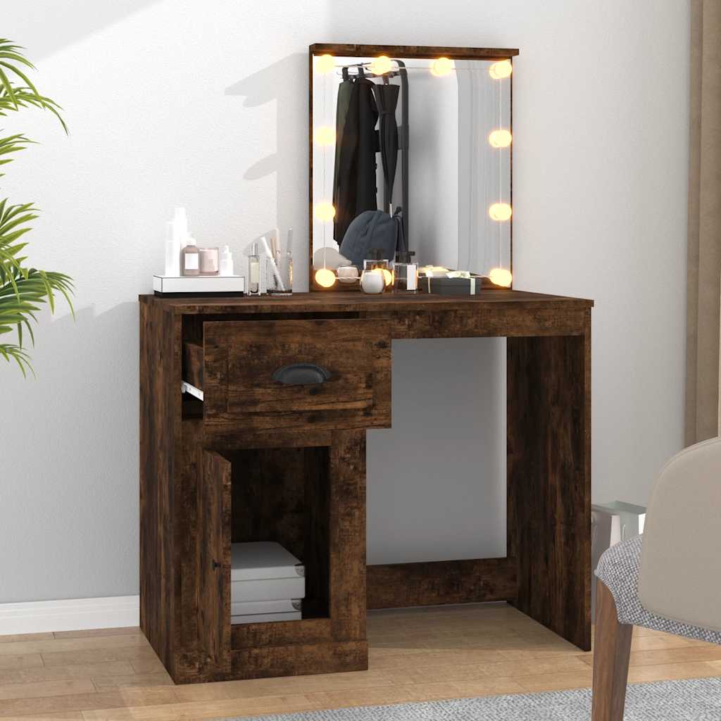 vidaXL Dressing Table with LED Smoked Oak 90x50x132.5 cm Engineered Wood 3
