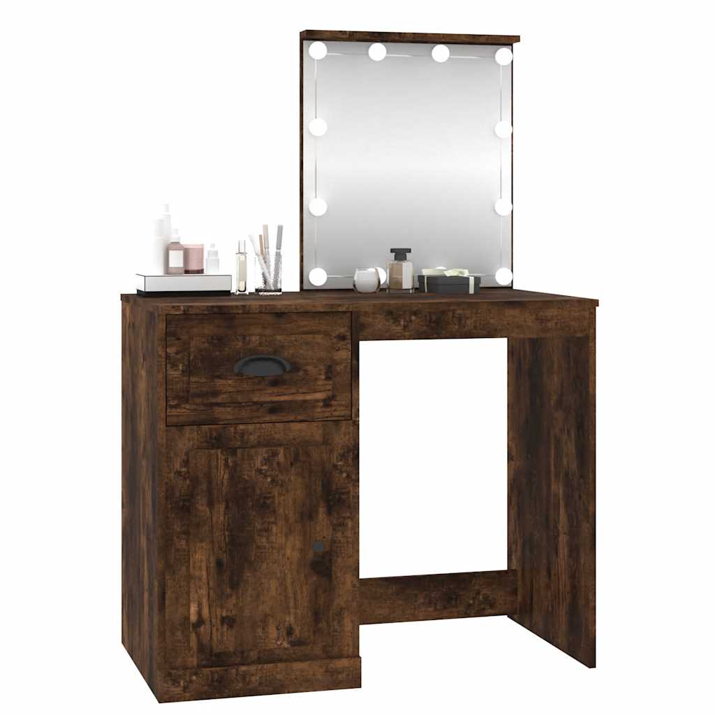 vidaXL Dressing Table with LED Smoked Oak 90x50x132.5 cm Engineered Wood 4
