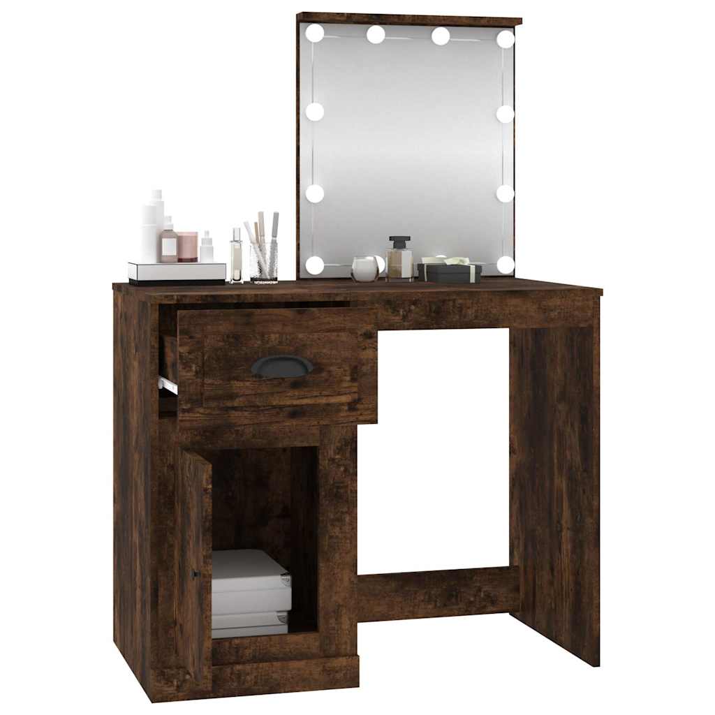 vidaXL Dressing Table with LED Smoked Oak 90x50x132.5 cm Engineered Wood 5