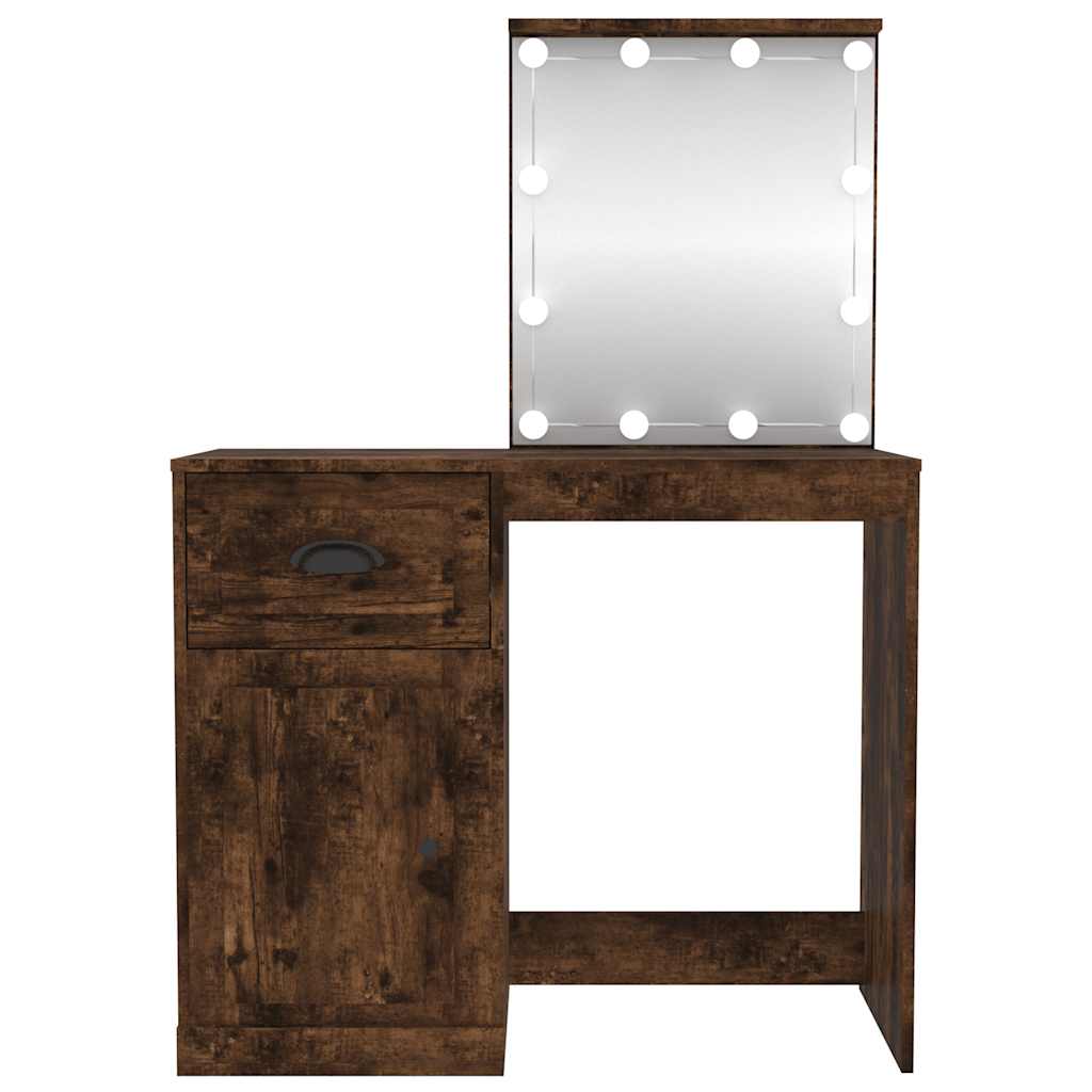 vidaXL Dressing Table with LED Smoked Oak 90x50x132.5 cm Engineered Wood 6