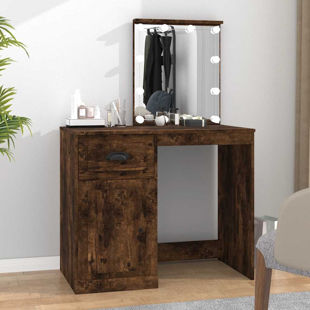 vidaXL Dressing Table with LED Smoked Oak 90x50x132.5 cm Engineered Wood 1