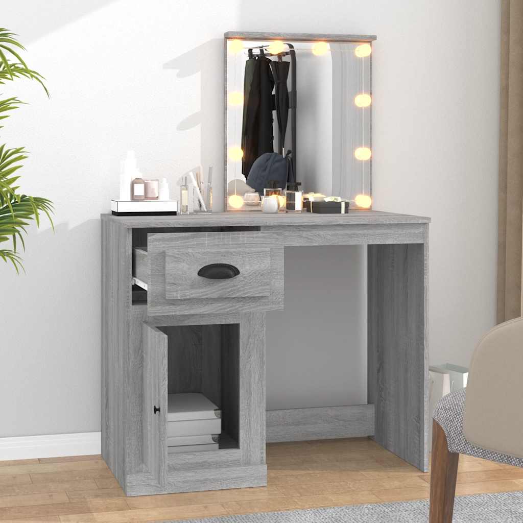 vidaXL Dressing Table with LED Grey Sonona 90x50x132.5 cm Engineered Wood 3
