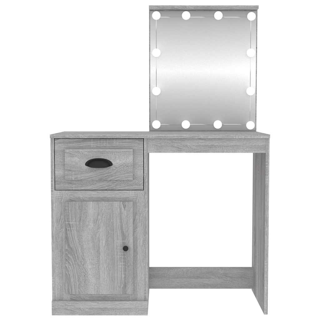 vidaXL Dressing Table with LED Grey Sonona 90x50x132.5 cm Engineered Wood 6