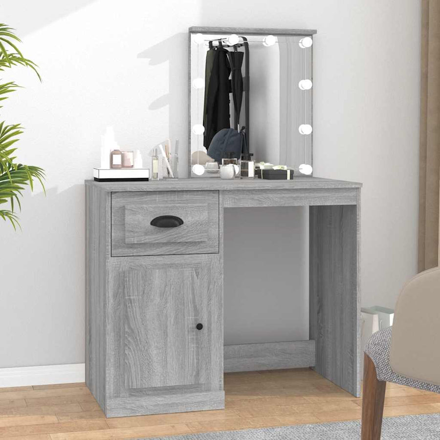 vidaXL Dressing Table with LED Grey Sonona 90x50x132.5 cm Engineered Wood 1