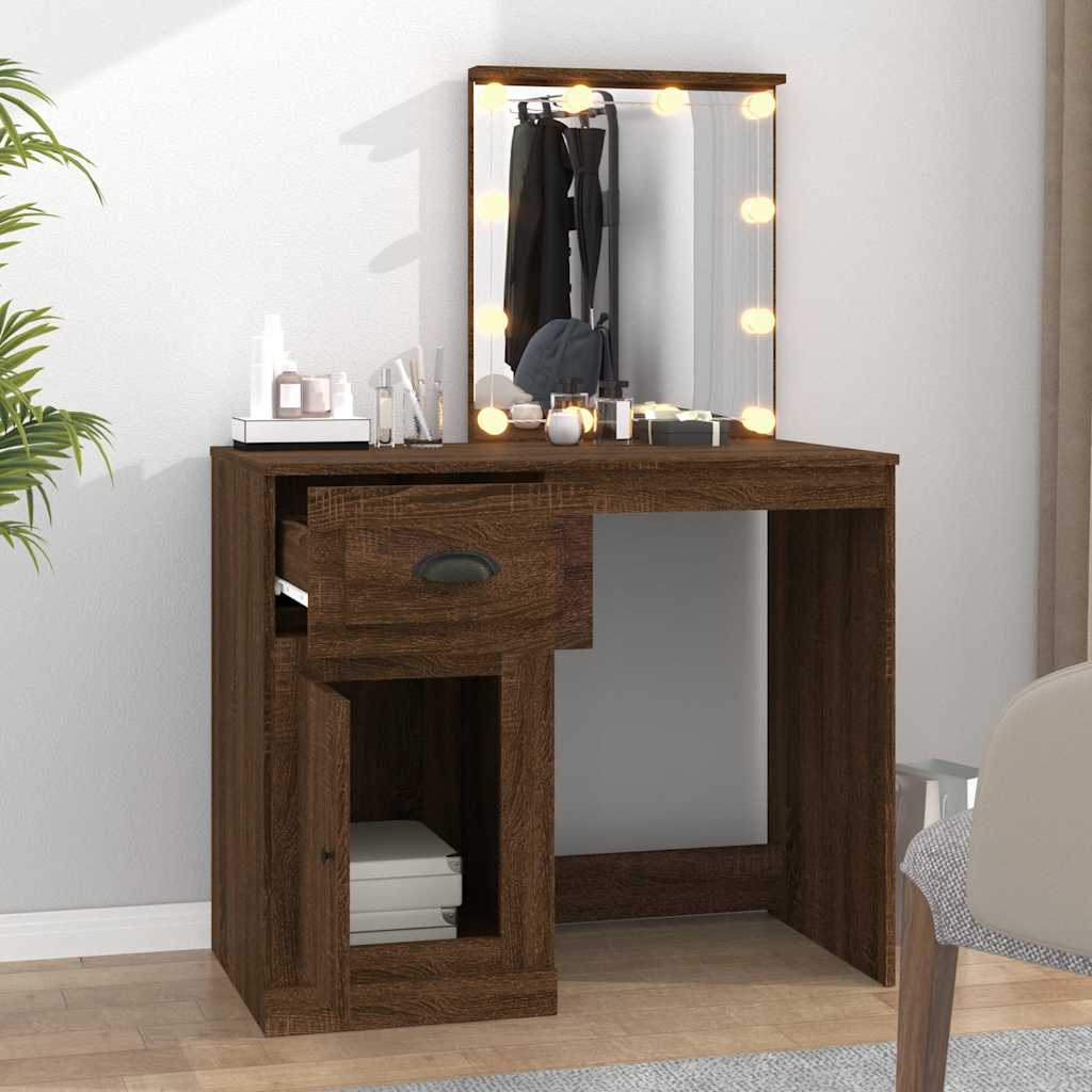 vidaXL Dressing Table with LED Brown Oak 90x50x132.5 cm Engineered Wood 3