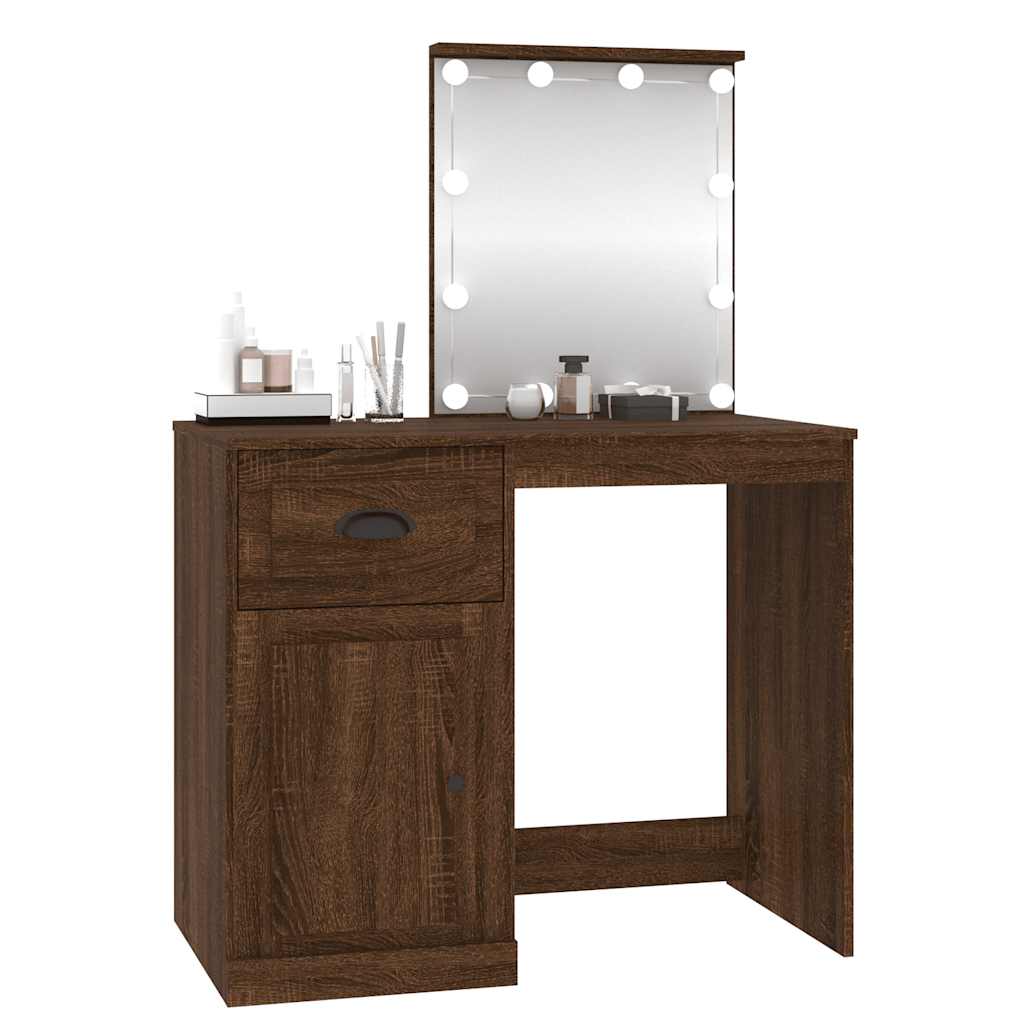 vidaXL Dressing Table with LED Brown Oak 90x50x132.5 cm Engineered Wood 4