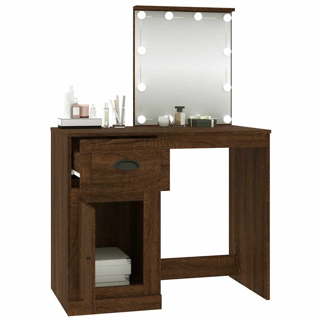 vidaXL Dressing Table with LED Brown Oak 90x50x132.5 cm Engineered Wood 5