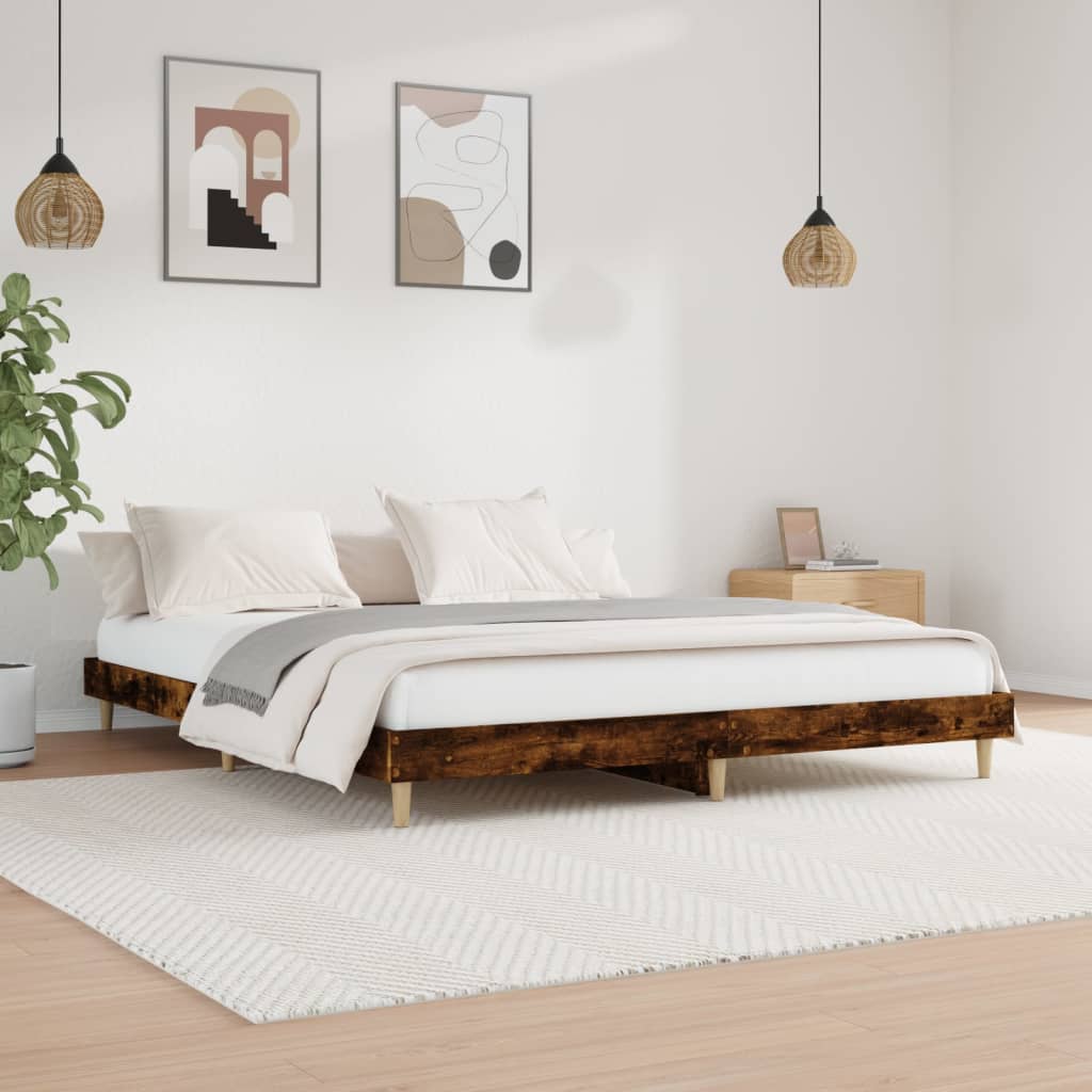 vidaXL Bed Frame without Mattress Smoked Oak 140x200 cm Engineered Wood 1