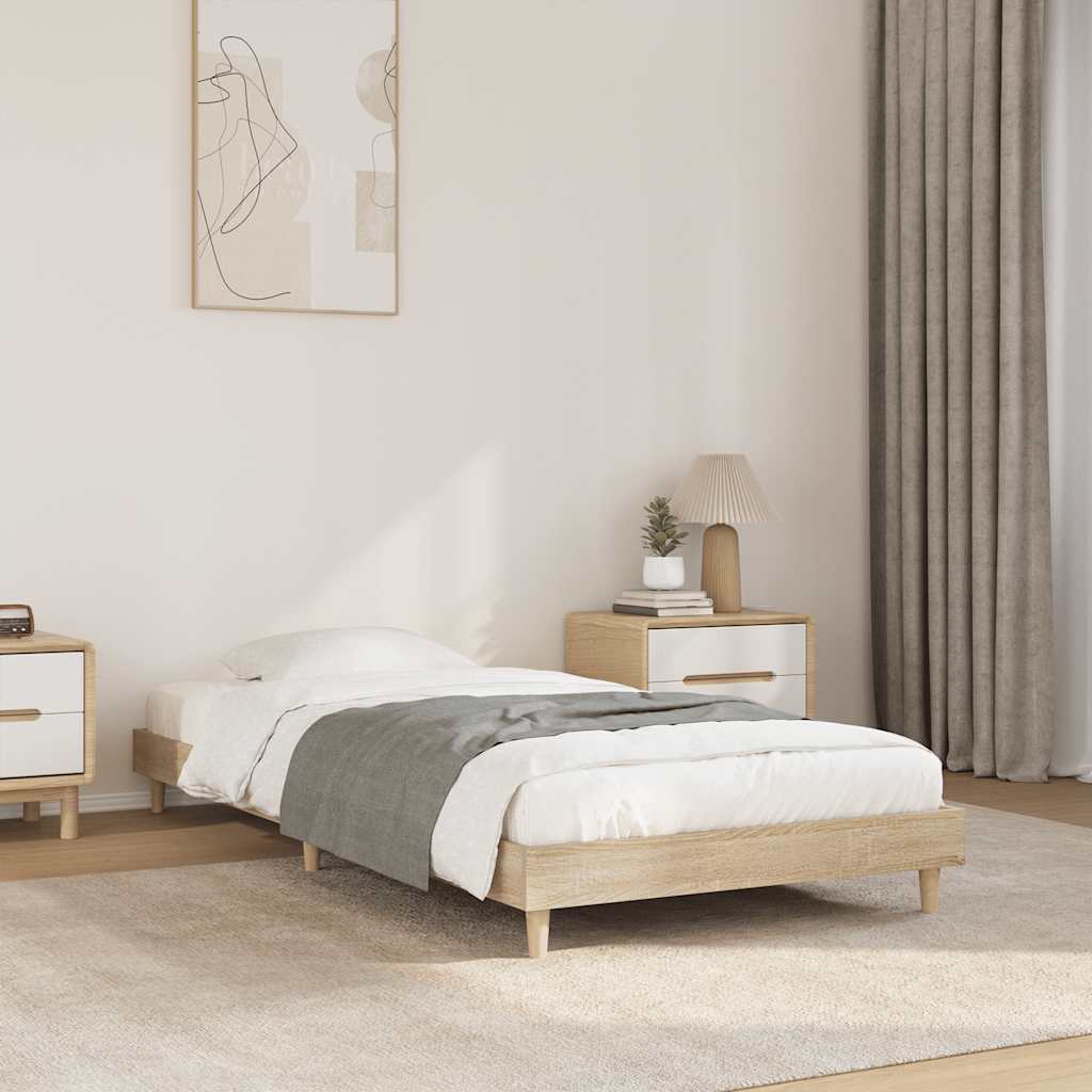 vidaXL Bed Frame without Mattress Sonoma Oak 75x190 cm Small Single Engineered Wood 1