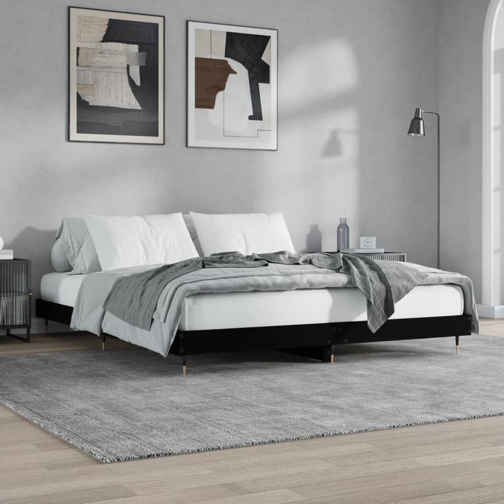 Bed Frame without Mattress 200x200 cm Engineered Wood Black