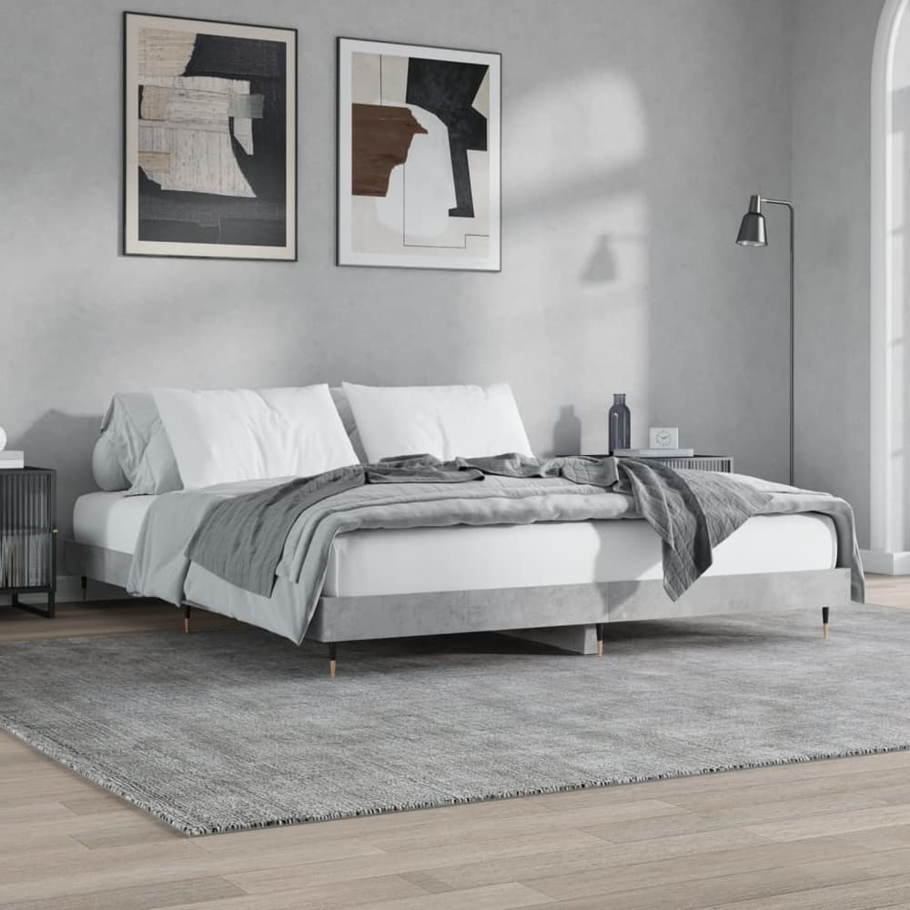 Bed Frame without Mattress 200x200 cm Engineered Wood Concrete grey
