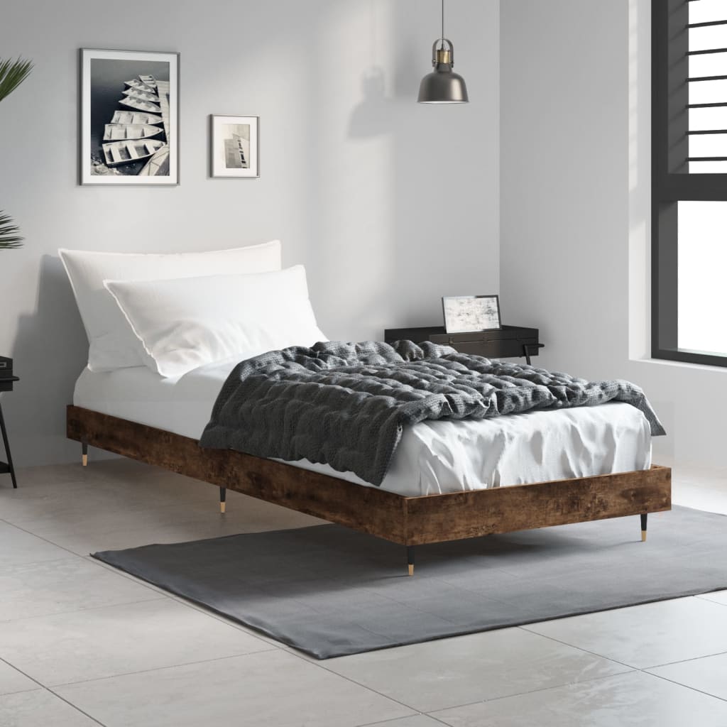 vidaXL Bed Frame without Mattress Smoked Oak 75x190 cm Small Single Engineered Wood 3