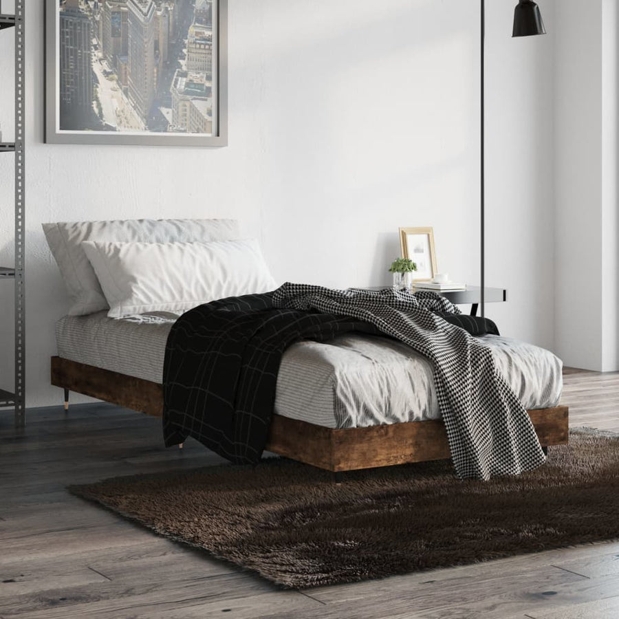 vidaXL Bed Frame without Mattress Smoked Oak 75x190 cm Small Single Engineered Wood 1