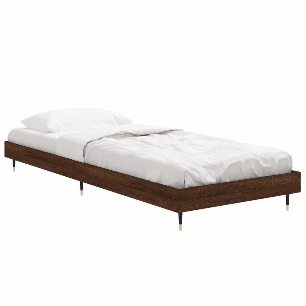 vidaXL Bed Frame without Mattress Brown Oak 75x190 cm Small Single Engineered Wood 4