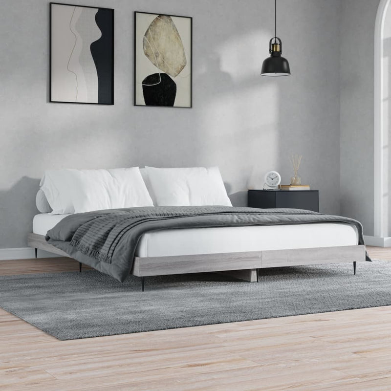 Bed Frame Grey Sonoma 200x200 cm Engineered Wood