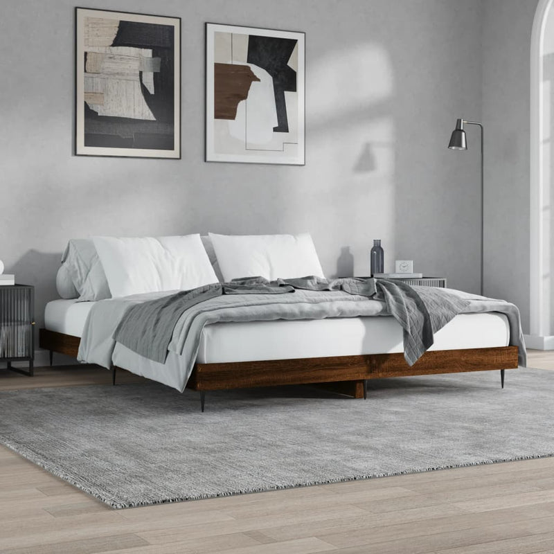 Bed Frame Brown Oak 160x200 cm Engineered Wood