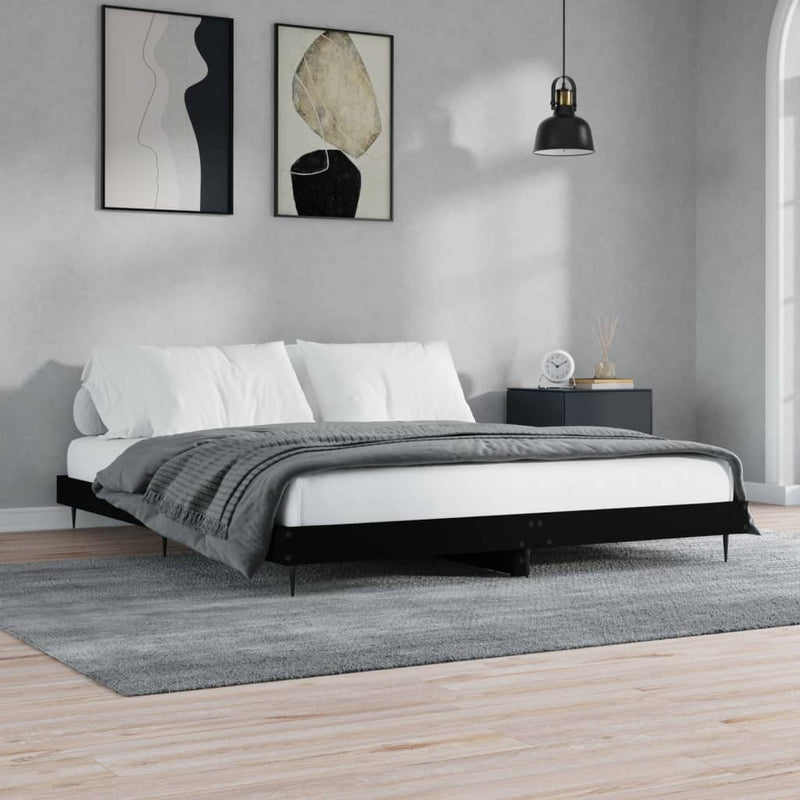 Bed Frame Black 150x200 cm King Size Engineered Wood