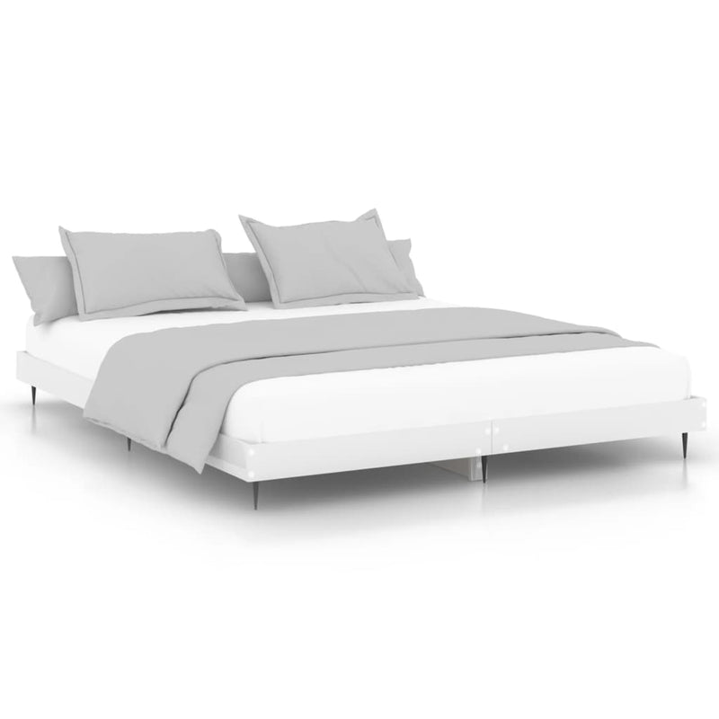 Bed Frame High Gloss White 150x200 cm King Size Engineered Wood