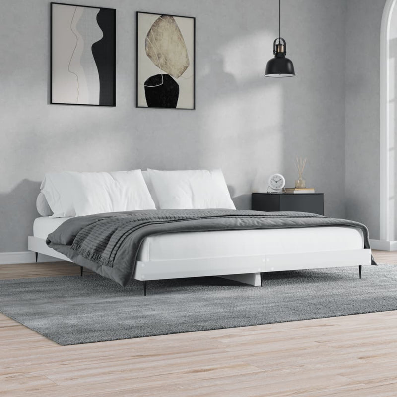 Bed Frame High Gloss White 150x200 cm King Size Engineered Wood