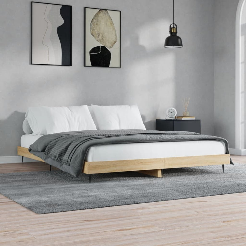 Bed Frame Sonoma Oak 150x200 cm King Size Engineered Wood