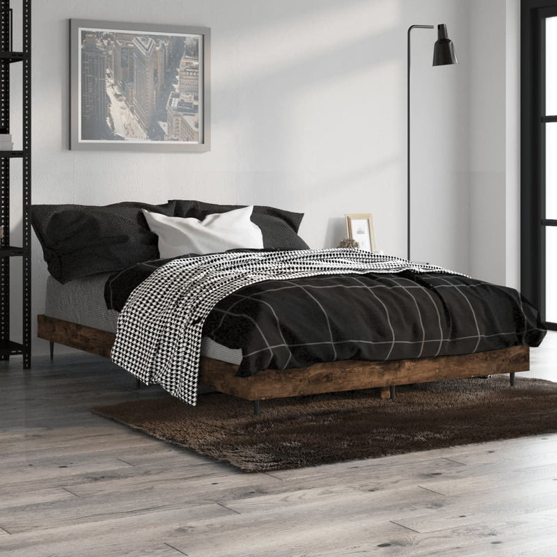 Bed Frame Smoked Oak 120x190 cm Small Double Engineered Wood