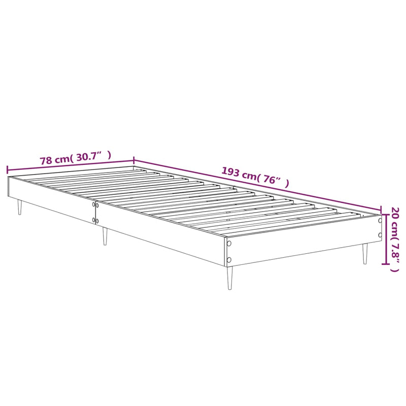 Bed Frame Concrete Grey 75x190 cm Small Single Engineered Wood