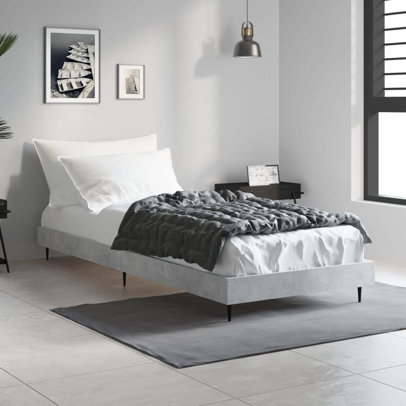 Bed Frame Concrete Grey 75x190 cm Small Single Engineered Wood