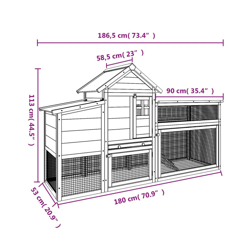 Chicken Coop Brown 186.5x58.5x113 cm Solid Wood Pine