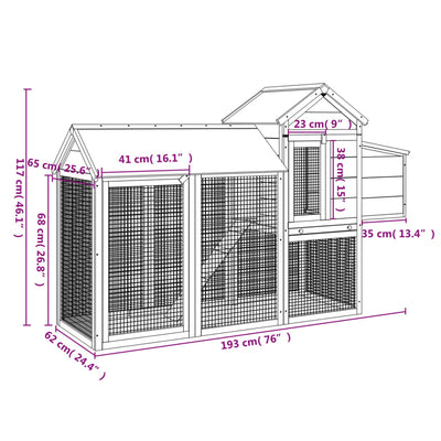 Chicken Coop Brown 193x65x117 cm Solid Wood Pine