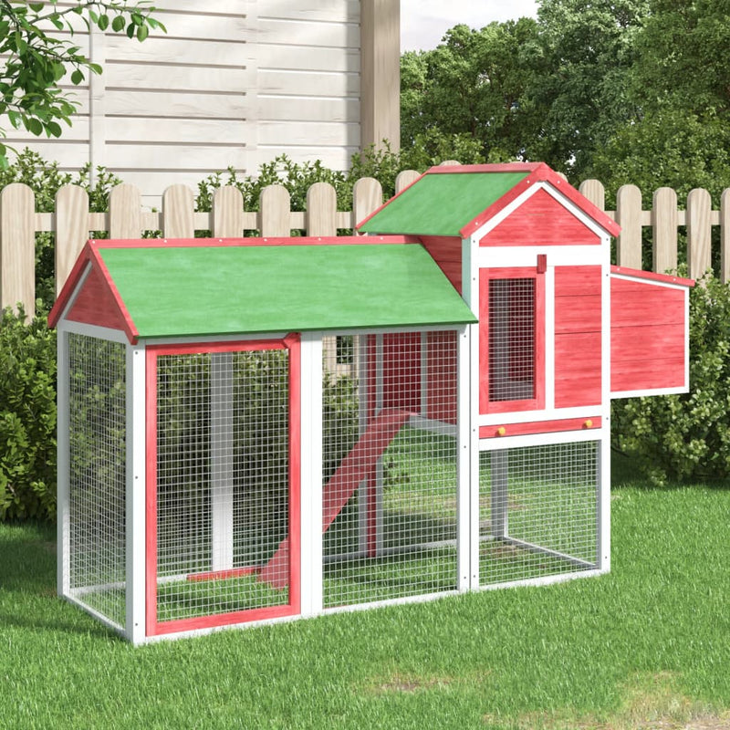 Chicken Coop Red 193x65x117 cm Solid Wood Pine