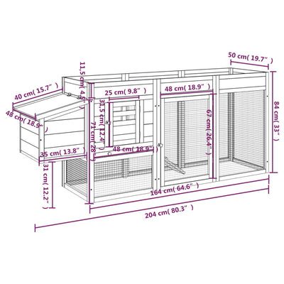 Chicken Coop Brown 204x50x84 cm Solid Wood Pine