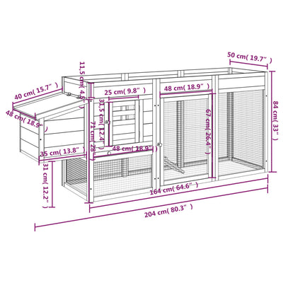 Chicken Coop Grey 204x50x84 cm Solid Wood Pine