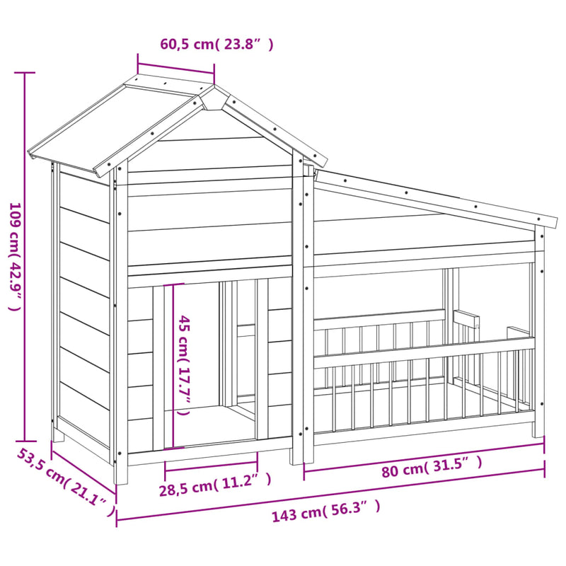 Dog Kennel Brown 143x60.5x109 cm Solid Wood Pine