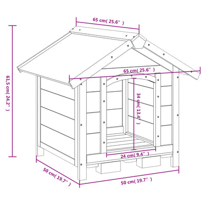 Dog Kennel Grey 65x65x61.5 cm Solid Wood Pine