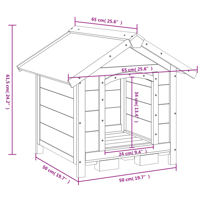 Dog Kennel Grey 65x65x61.5 cm Solid Wood Pine